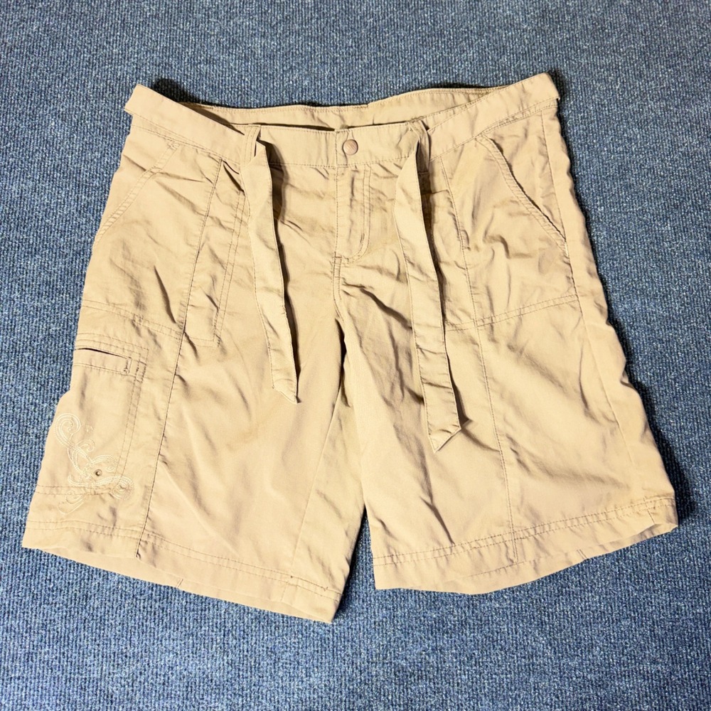 Columbia Womens brwn Khaki Nylon‎ Hiking Cargo Shorts Size 10 Tie  Embroidered